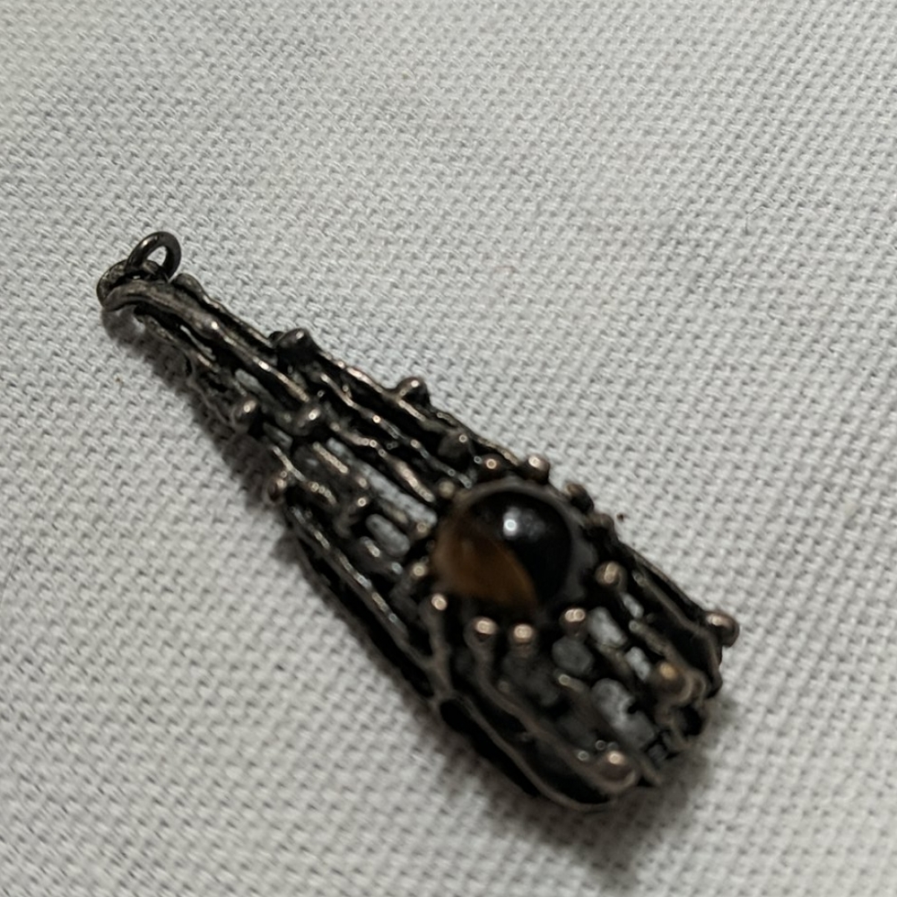 Vintage Goth Silver and Brown Necklace Pendant